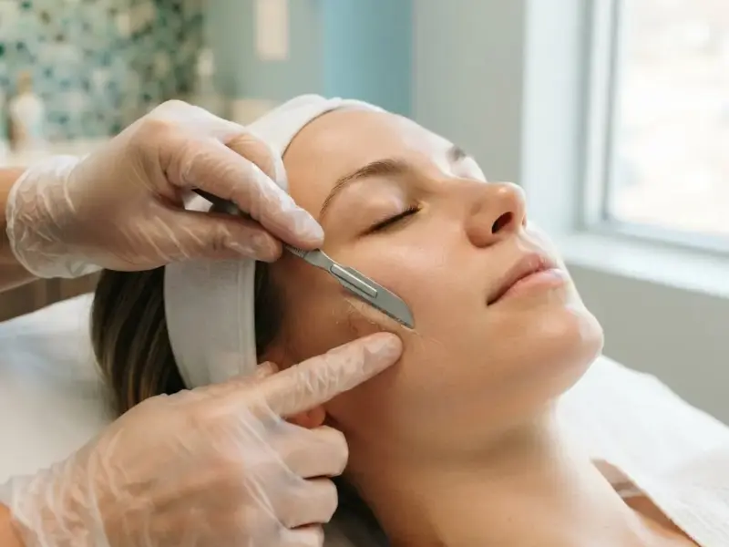 Dermaplaning being performed in the Arlington Heights treatment room