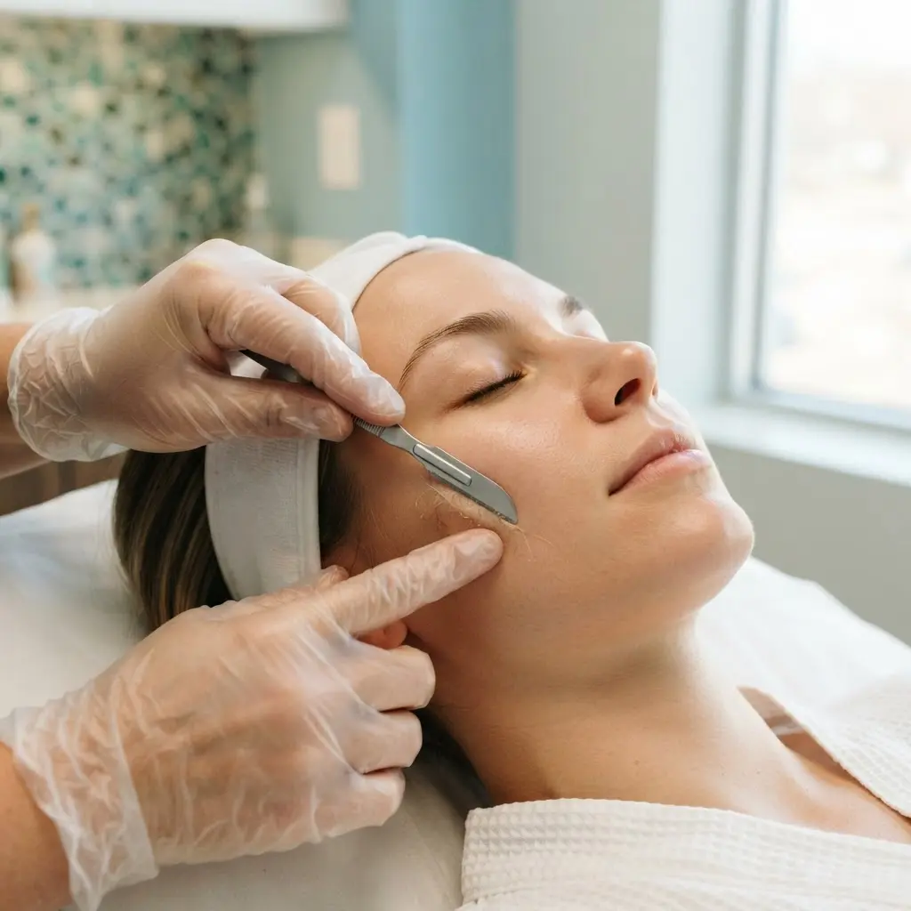 Dermaplaning being performed in the Arlington Heights treatment room