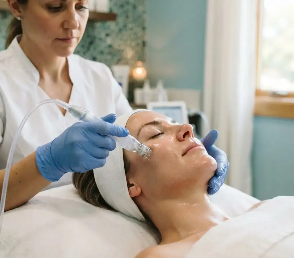 HydraFacial being performed in the Arlington Heights treatment room