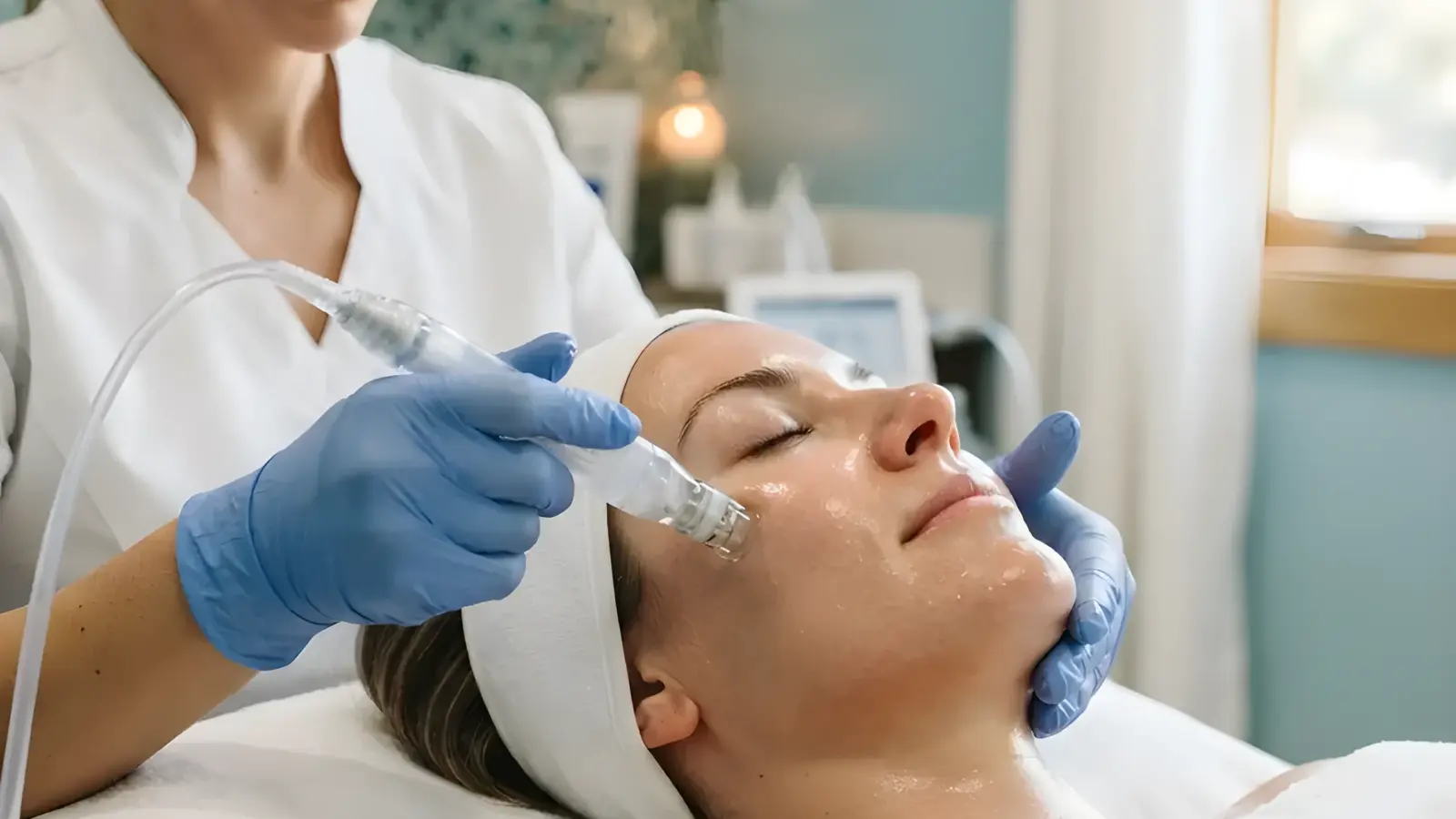 HydraFacial being performed in the Arlington Heights treatment room