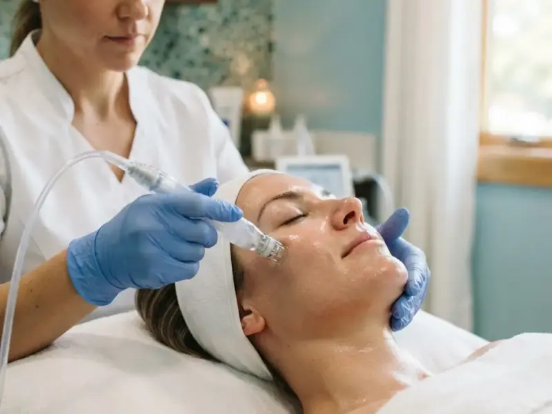 HydraFacial being performed in the Arlington Heights treatment room