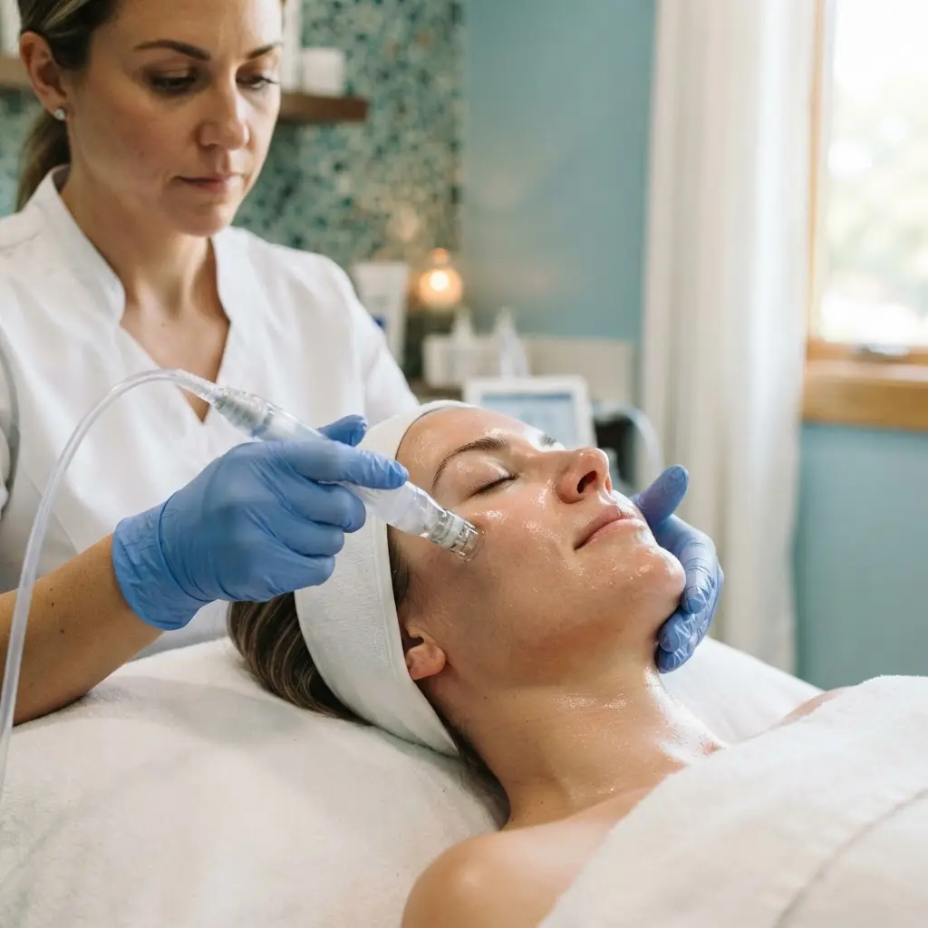 HydraFacial being performed in the Arlington Heights treatment room