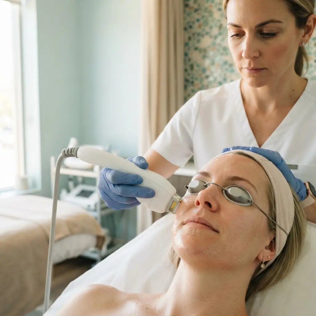 IPL photofacial being performed in the Arlington Heights treatment room