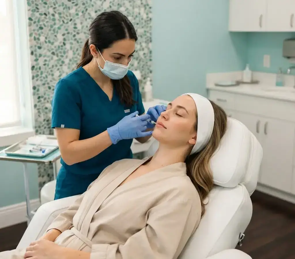 Lip filler being performed in the Arlington Heights treatment room