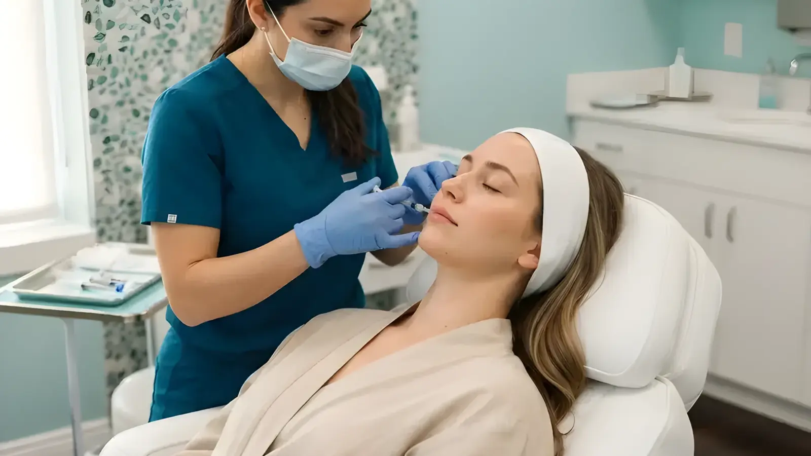 Lip filler being performed in the Arlington Heights treatment room