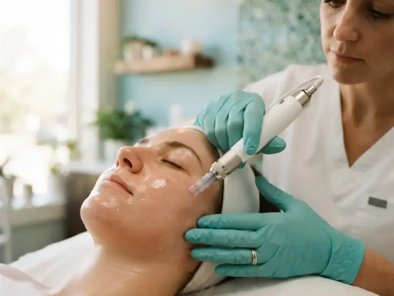 Microneedling being performed in the Arlington Heights treatment room