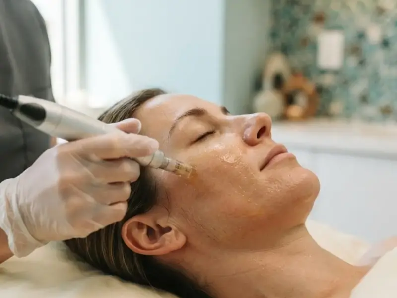 Microneedling with PRP being performed in the Arlington Heights treatment room
