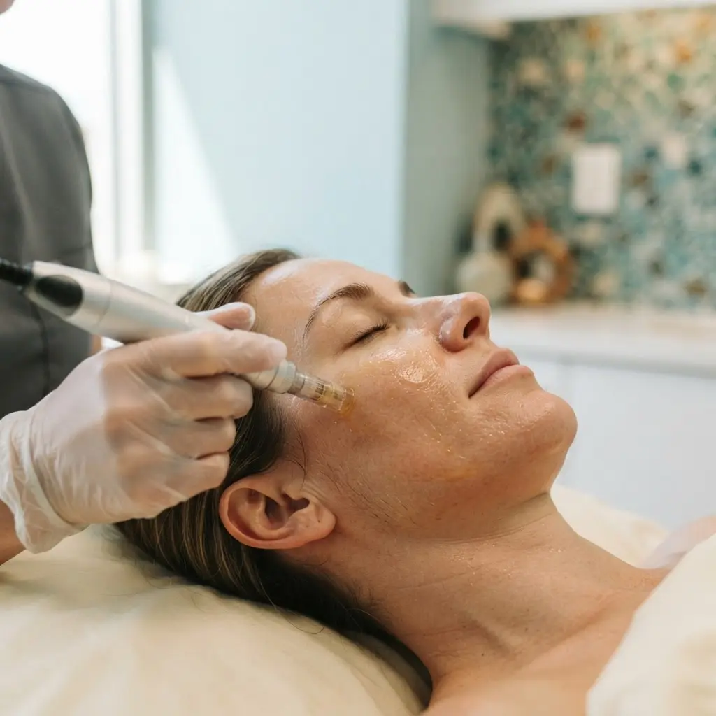 Microneedling with PRP being performed in the Arlington Heights treatment room