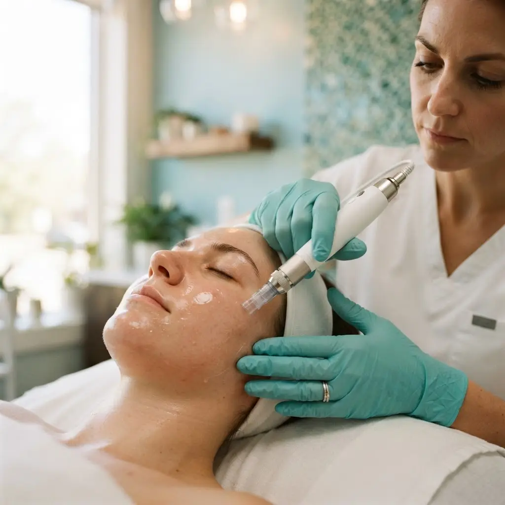 Microneedling being performed in the Arlington Heights treatment room