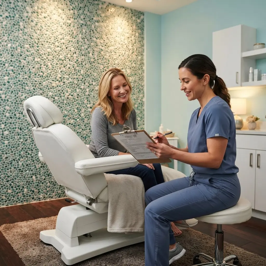 A provider reviewing a treatment plan with a client in the Arlington Heights treatment room