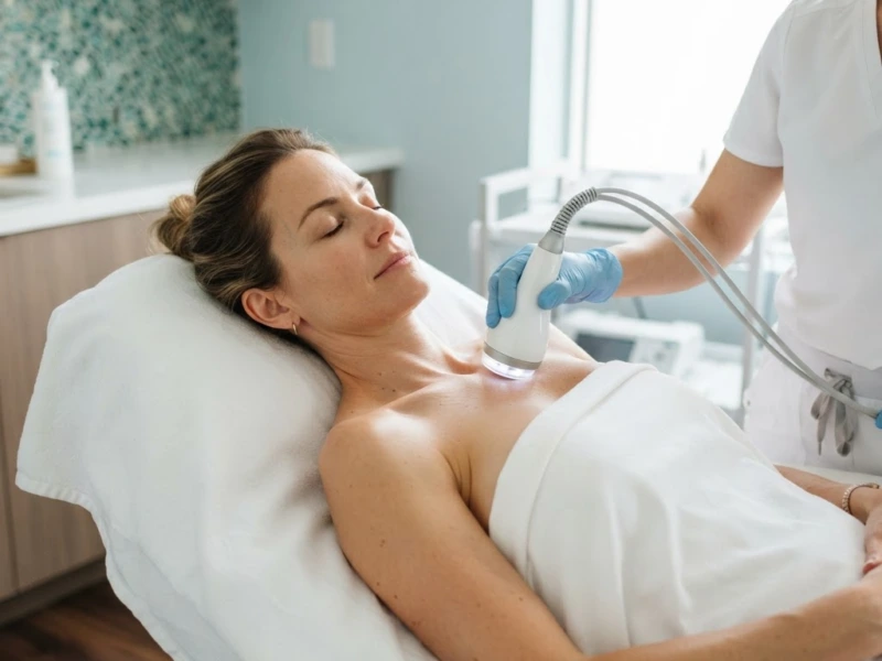 A body contouring treatment with a handheld device at Skinovatio Arlington Heights